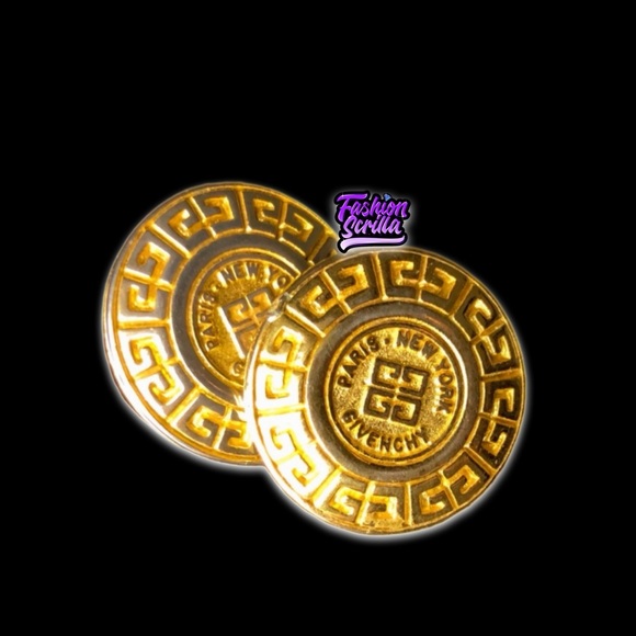 Givenchy Jewelry - Vintage Givenchy Gold Vintage Round Crest Spelled Out Logo Pierced Post Earrings